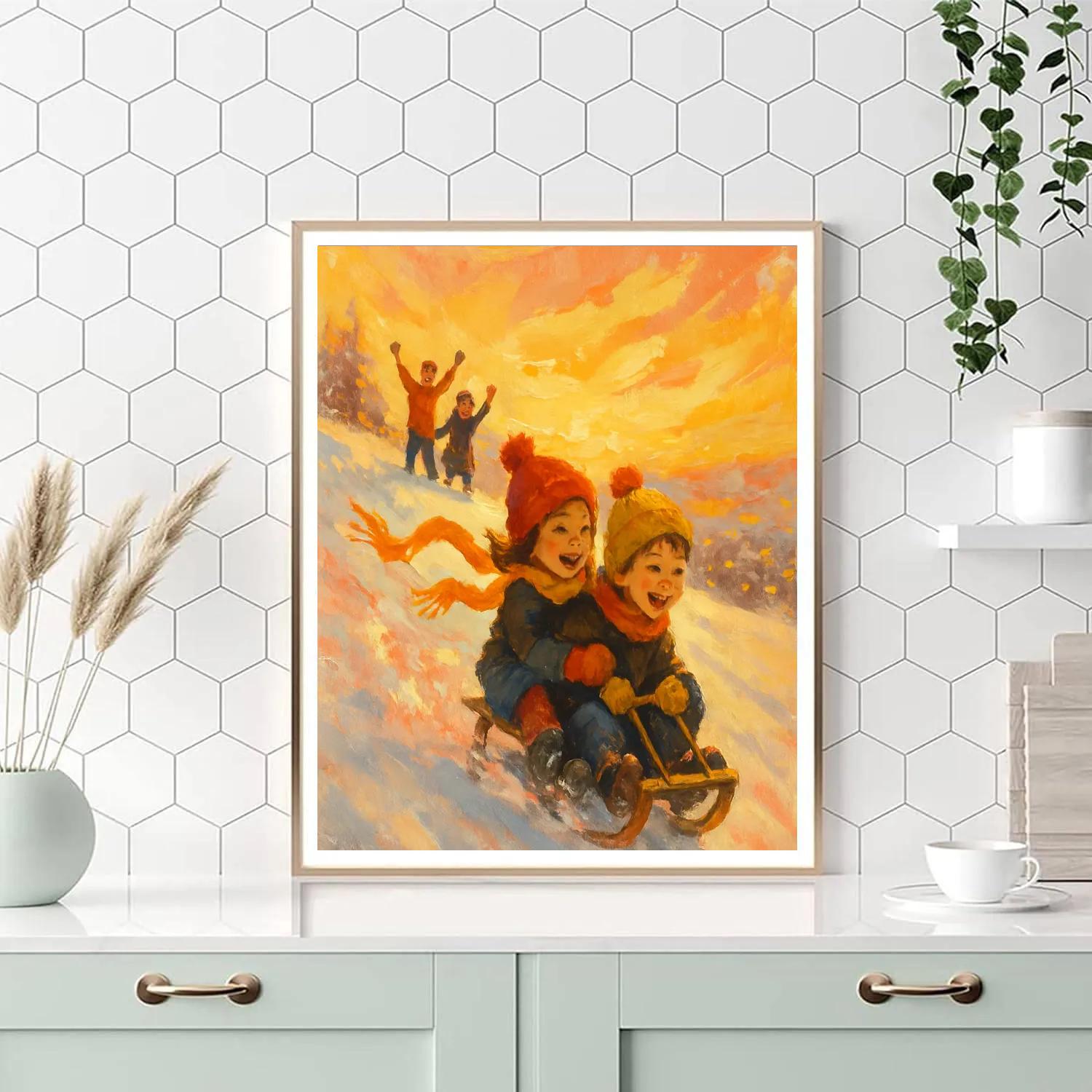 Sledding Hill Sunset Rush DIY paint by numbers