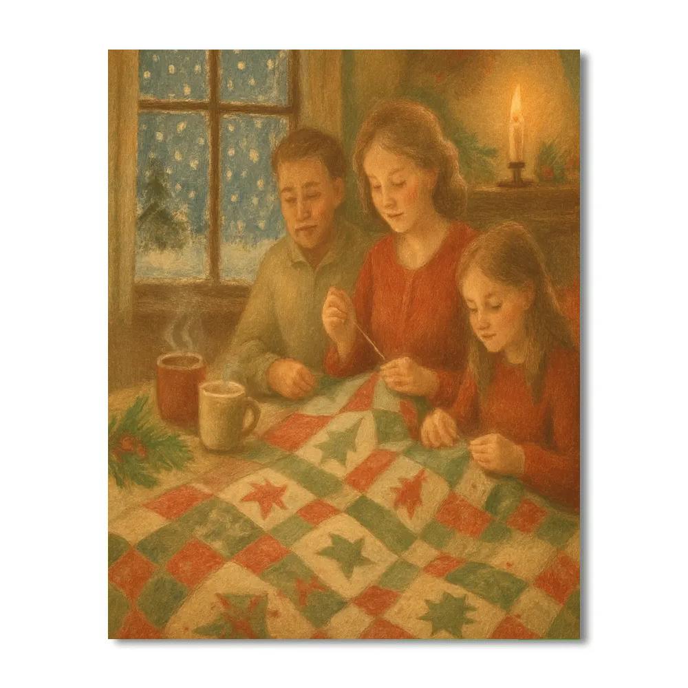 Hearthside Quilt Stitching Night Painting by numbers kit