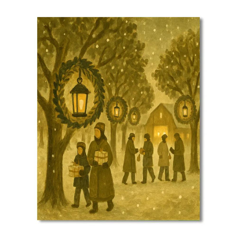 Winter Orchard Lantern Wreaths Painting by numbers kit