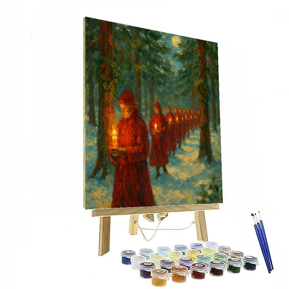 Crimson Candlewalk Through Pines paint by number