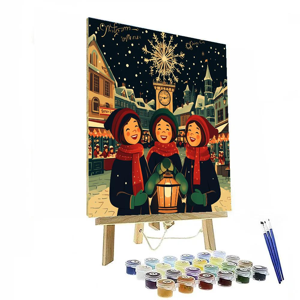 Disney Carolers At Snowflake Clocktower paint by number