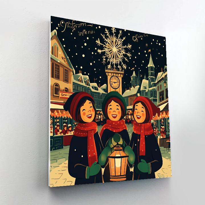 Disney Carolers At Snowflake Clocktower paint by number