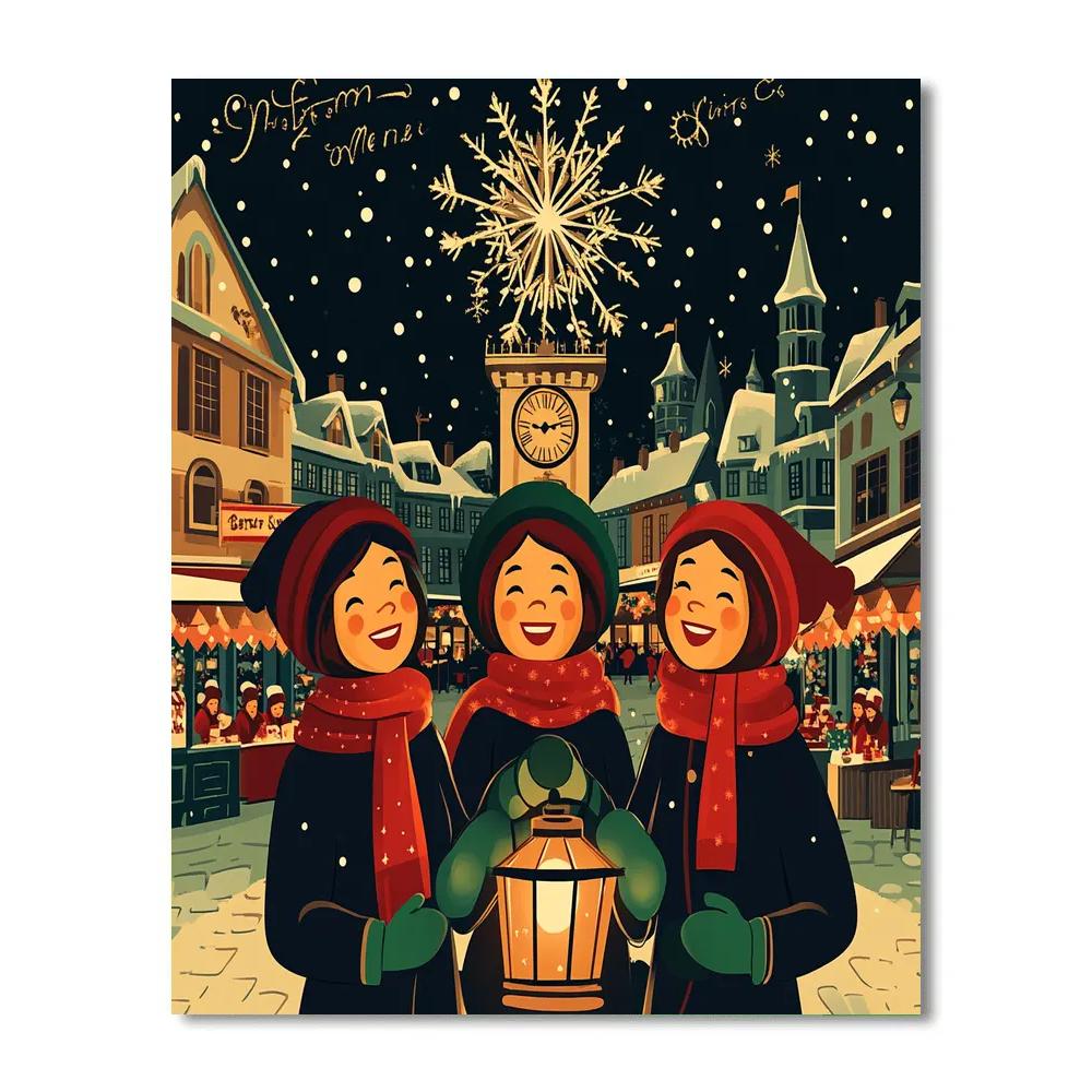 Disney Carolers At Snowflake Clocktower paint by number