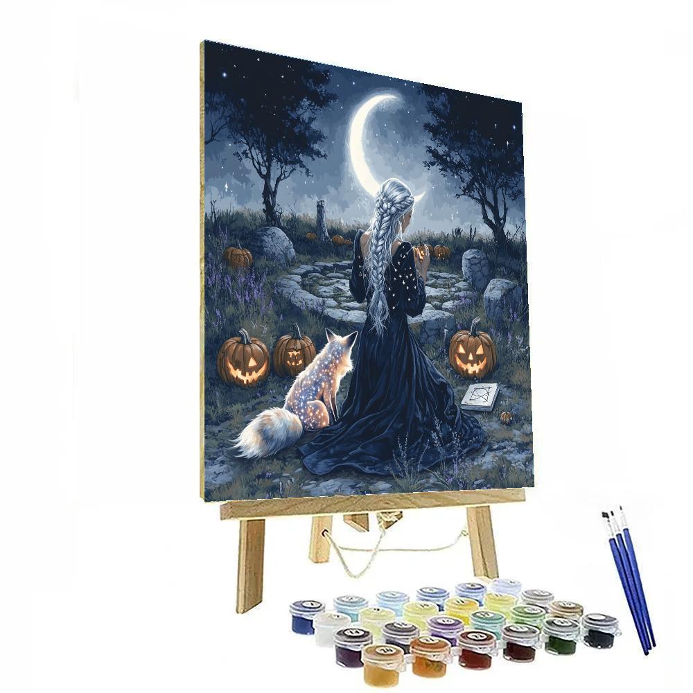 Moonlit Witch With Haunted Familiar Number painting