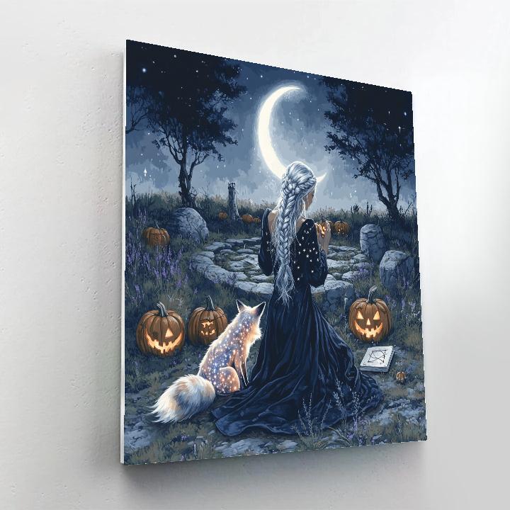 Moonlit Witch With Haunted Familiar Number painting