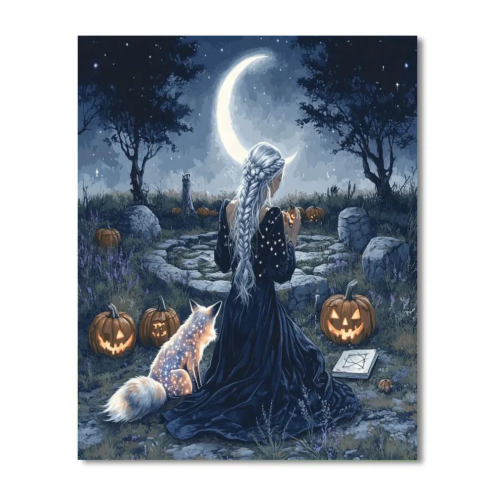 Moonlit Witch With Haunted Familiar Number painting