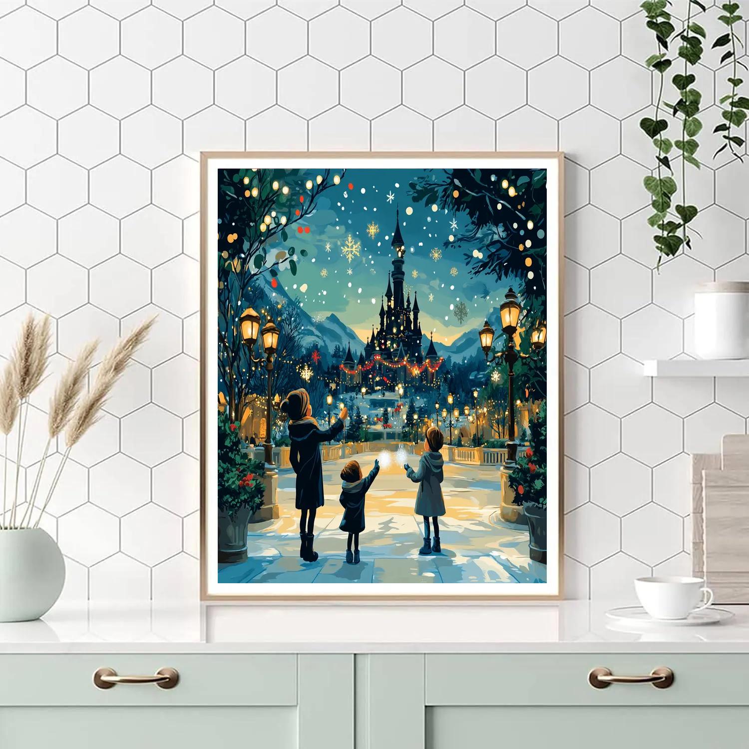 Castle Lights Midnight Snowfall Disney DIY paint by numbers