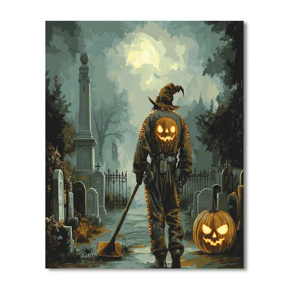Cemetery Caretaker Pumpkin Suit DIY paint by numbers
