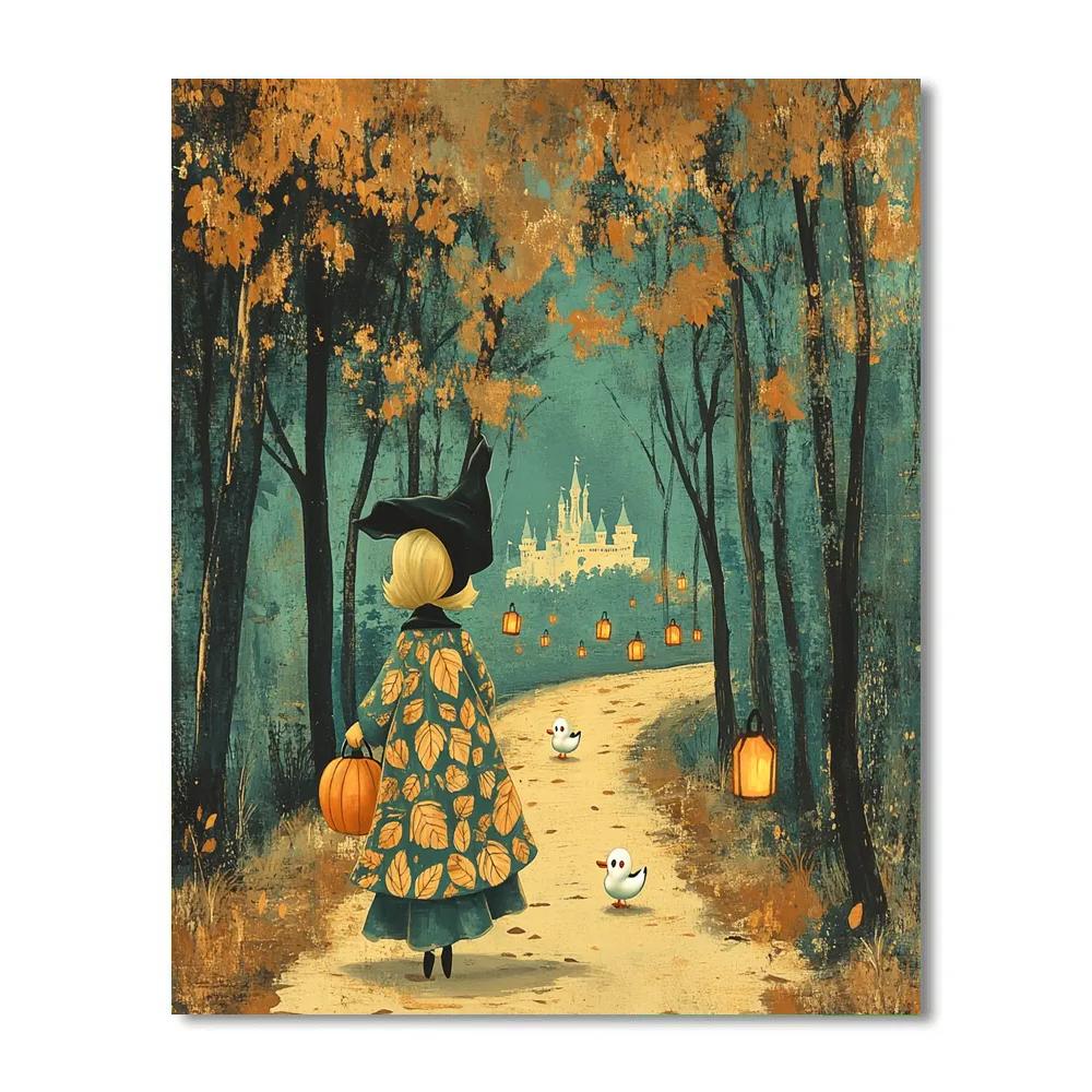 Autumn Stroll With Daisy Witch paint by color