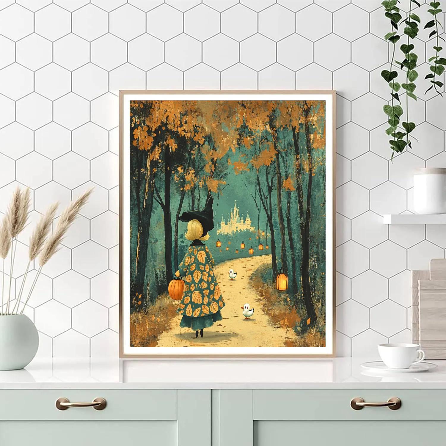 Autumn Stroll With Daisy Witch paint by color