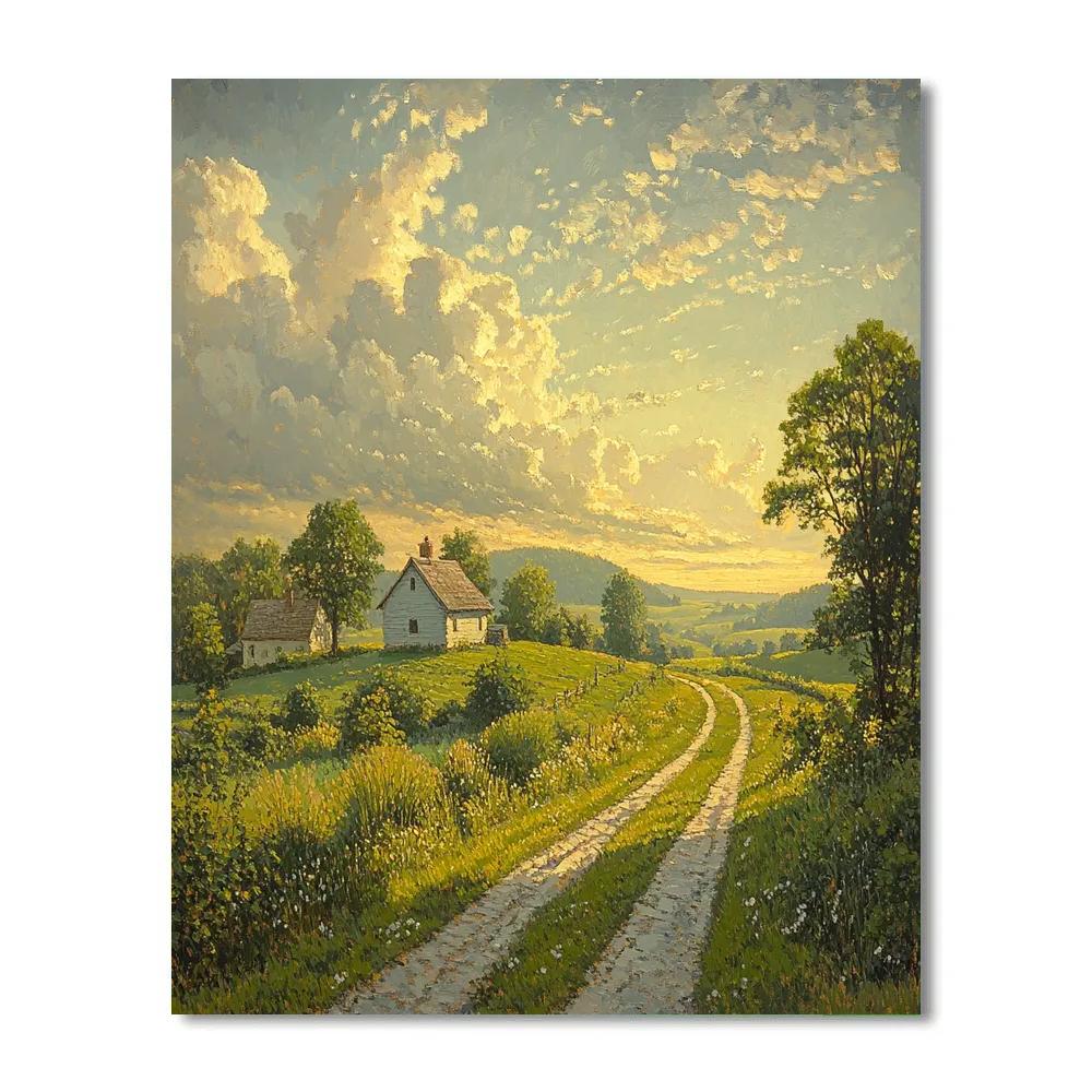 John Constable Inspired Summer Village Landscape paint by color