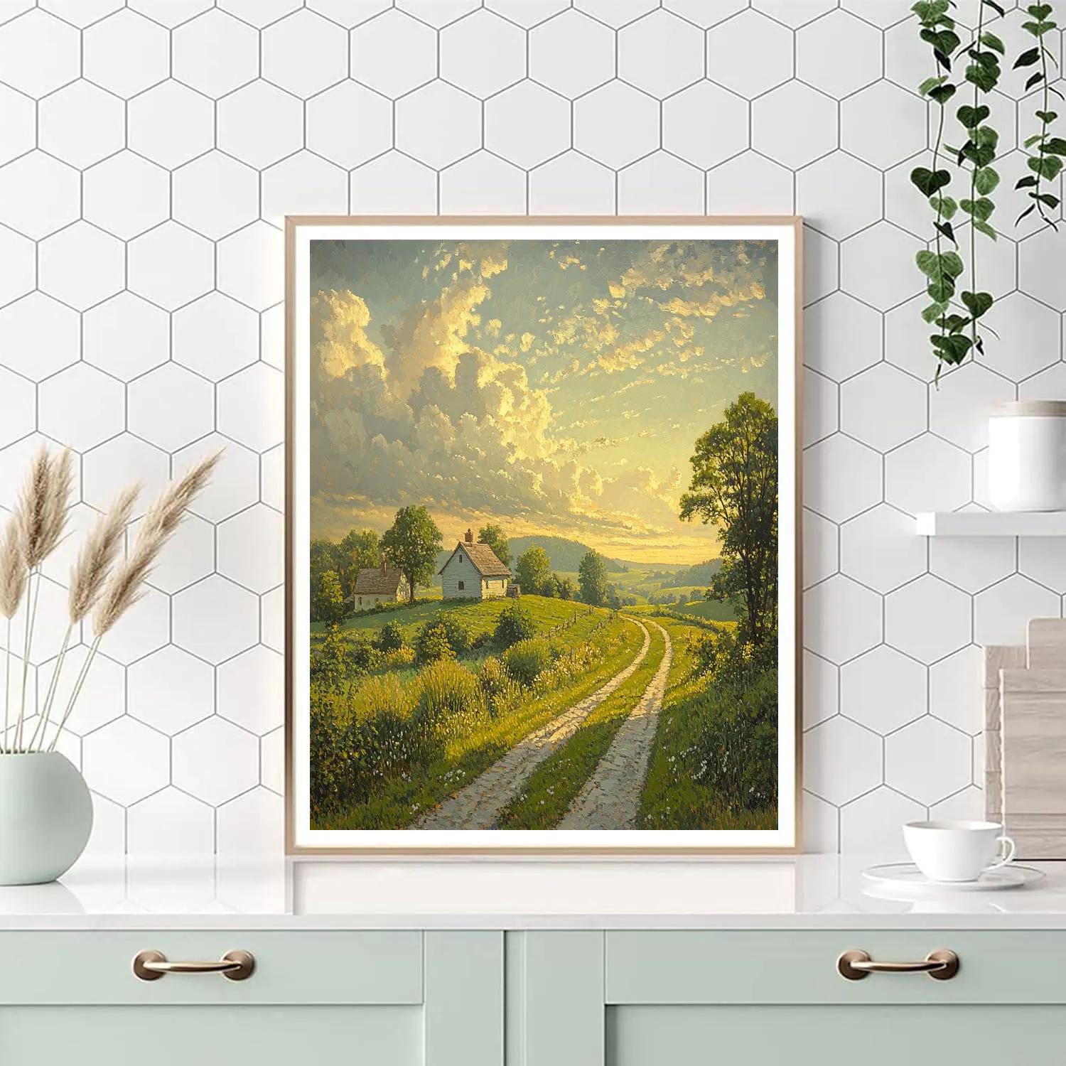 John Constable Inspired Summer Village Landscape paint by color
