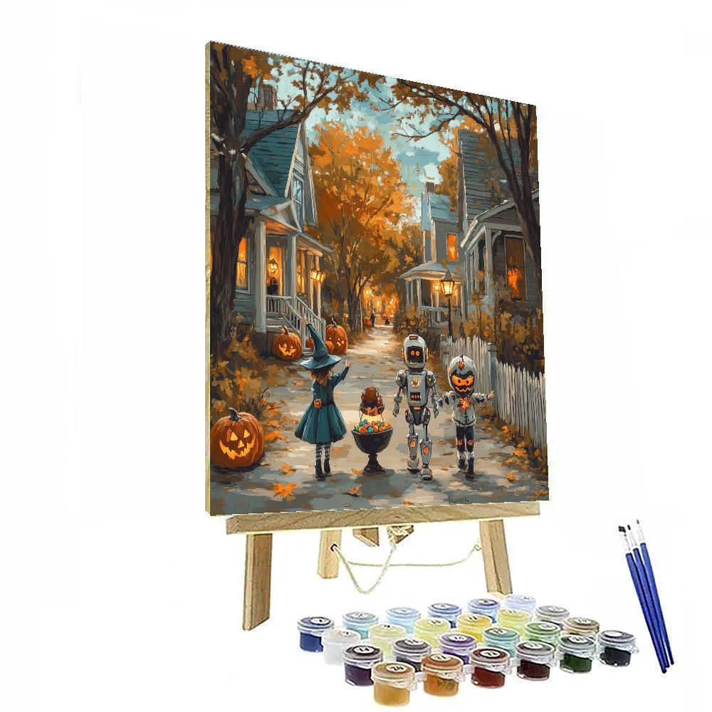 Children Trick Or Treat In Spooky Lane Numbered painting kits