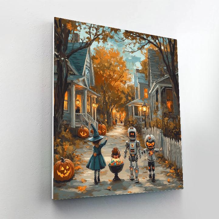Children Trick Or Treat In Spooky Lane Numbered painting kits