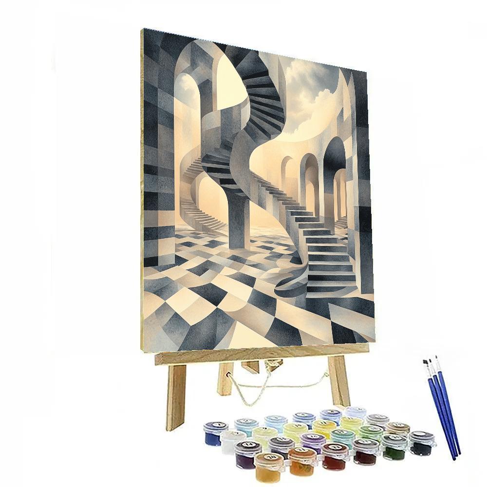 M.C. Escher Inspired Infinity Stair Nexus Paint by numbers art