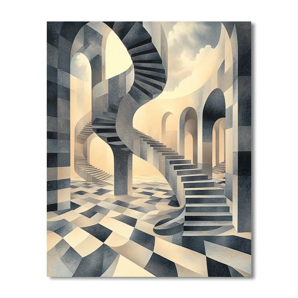 M.C. Escher Inspired Infinity Stair Nexus Paint by numbers art