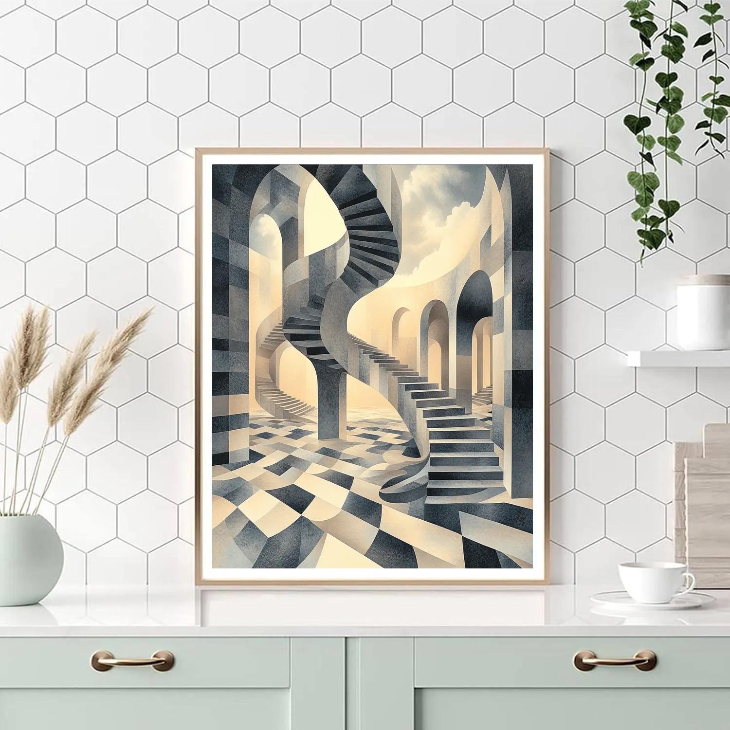 M.C. Escher Inspired Infinity Stair Nexus Paint by numbers art