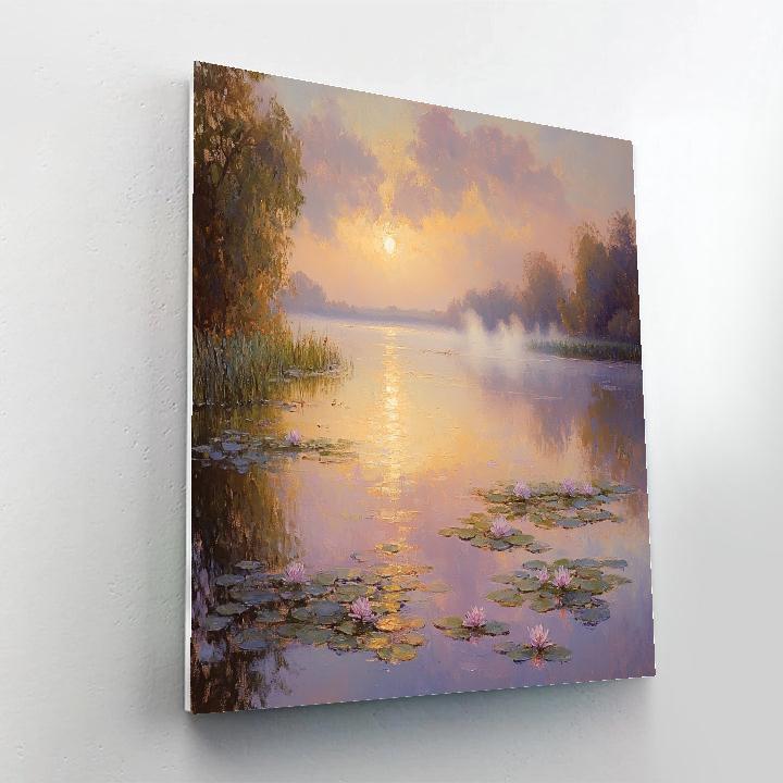 Monet Inspired Misty Lake Sunrise Number painting