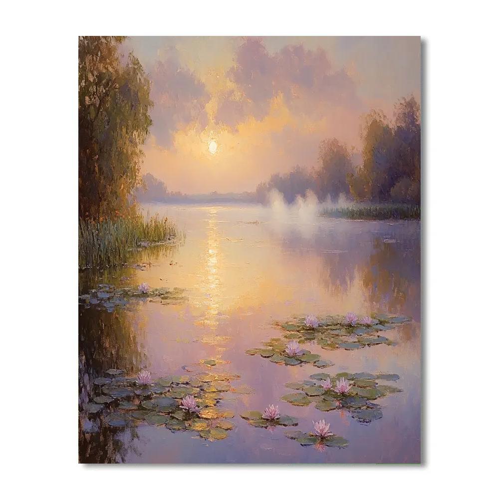 Monet Inspired Misty Lake Sunrise Number painting