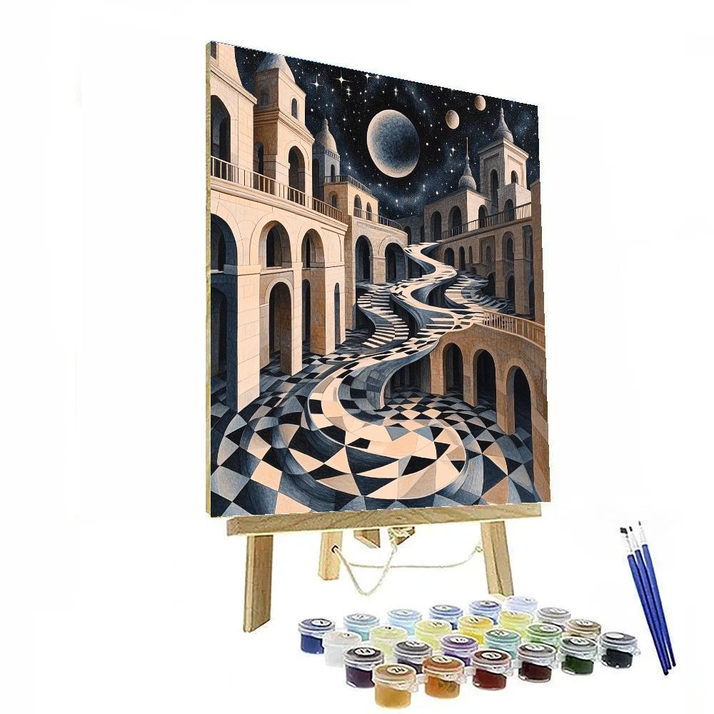 M.C. Escher Inspired Infinite Architectural Labyrinth paint by number