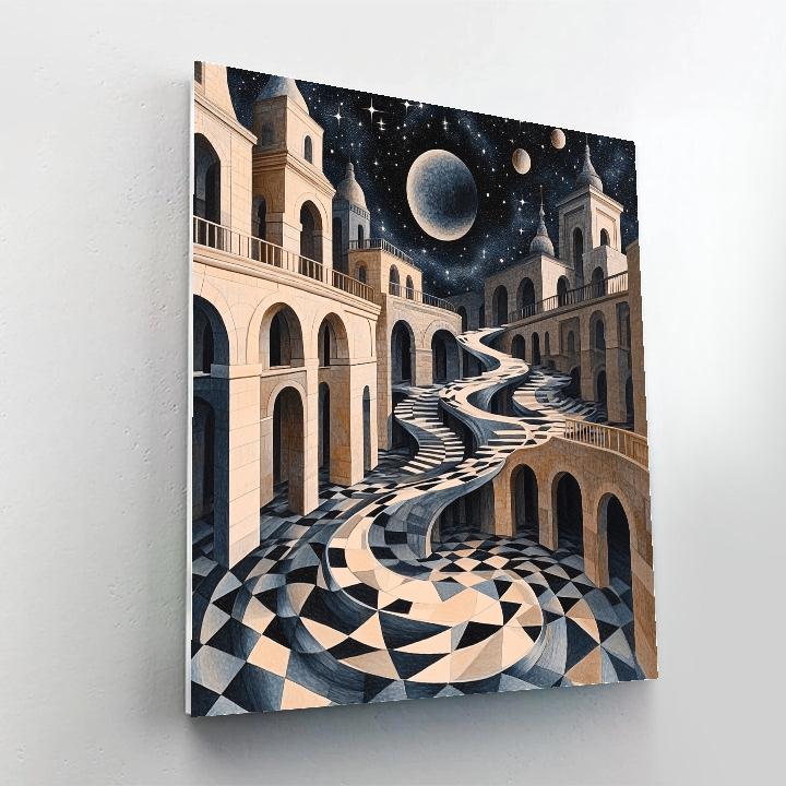 M.C. Escher Inspired Infinite Architectural Labyrinth paint by number