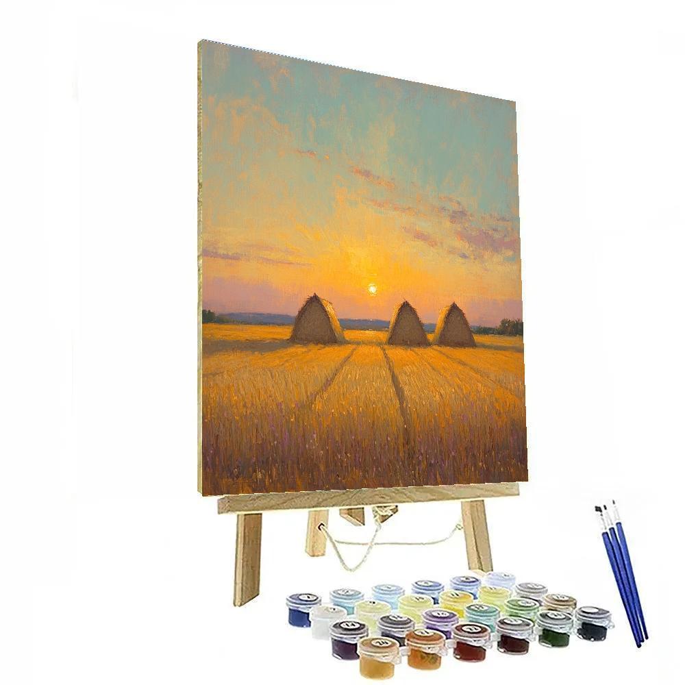 Claude Monet Inspired Haystacks At Summer Dusk DIY paint by numbers