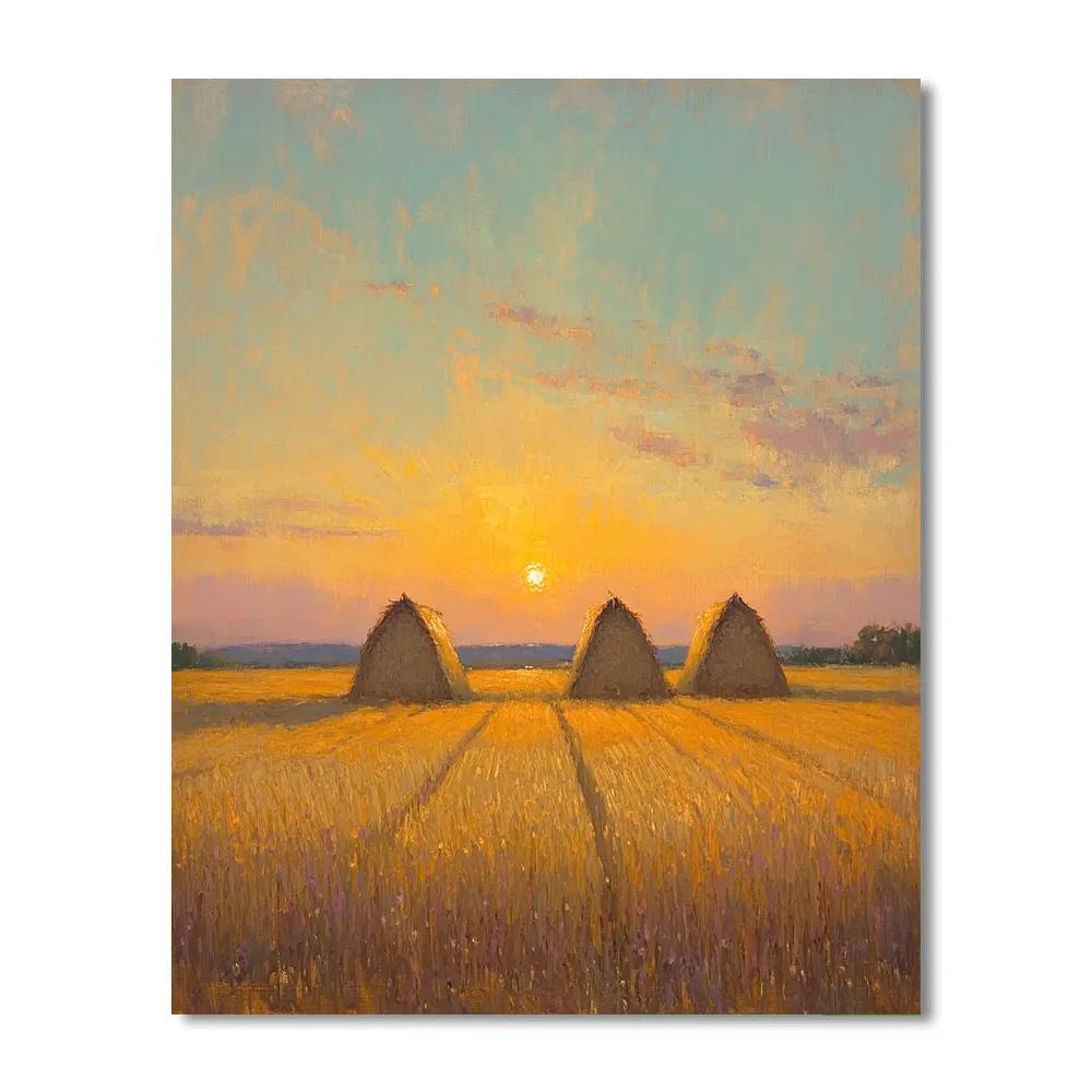 Claude Monet Inspired Haystacks At Summer Dusk DIY paint by numbers