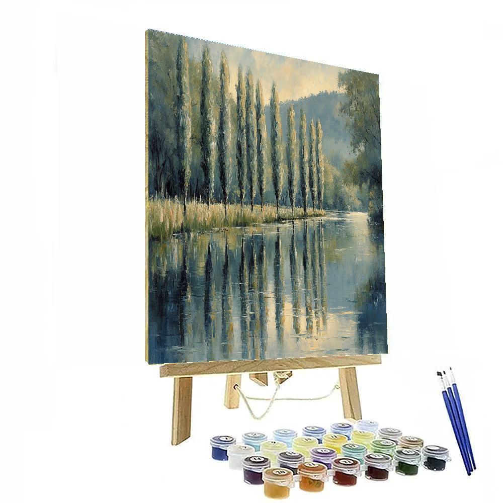 Claude Monet Inspired Riverbank Poplars At Rainlight Number painting