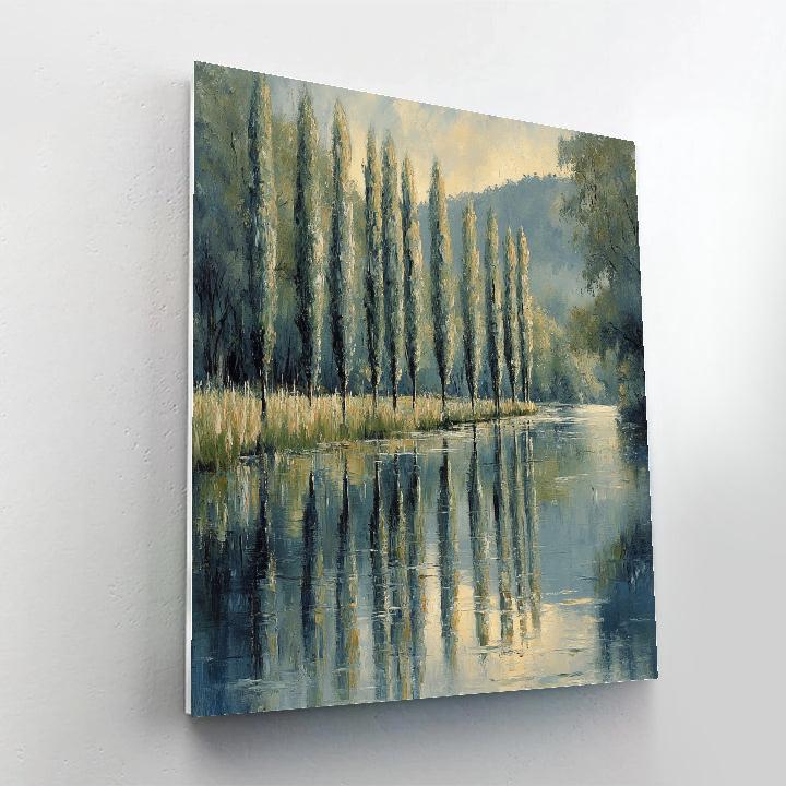 Claude Monet Inspired Riverbank Poplars At Rainlight Number painting