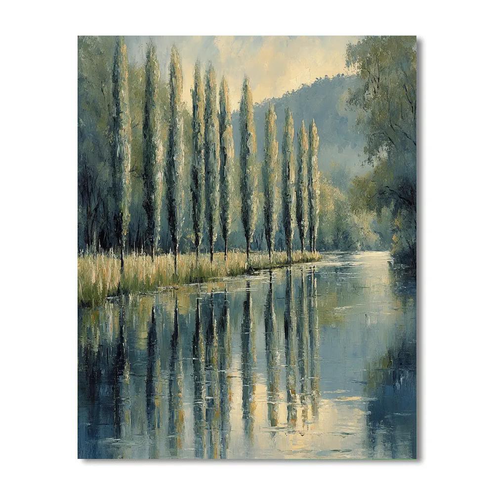 Claude Monet Inspired Riverbank Poplars At Rainlight Number painting