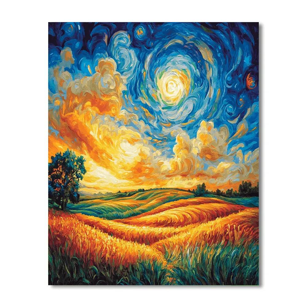 Edvard Munch Inspired Cosmic Sunlit Fields painting number kit