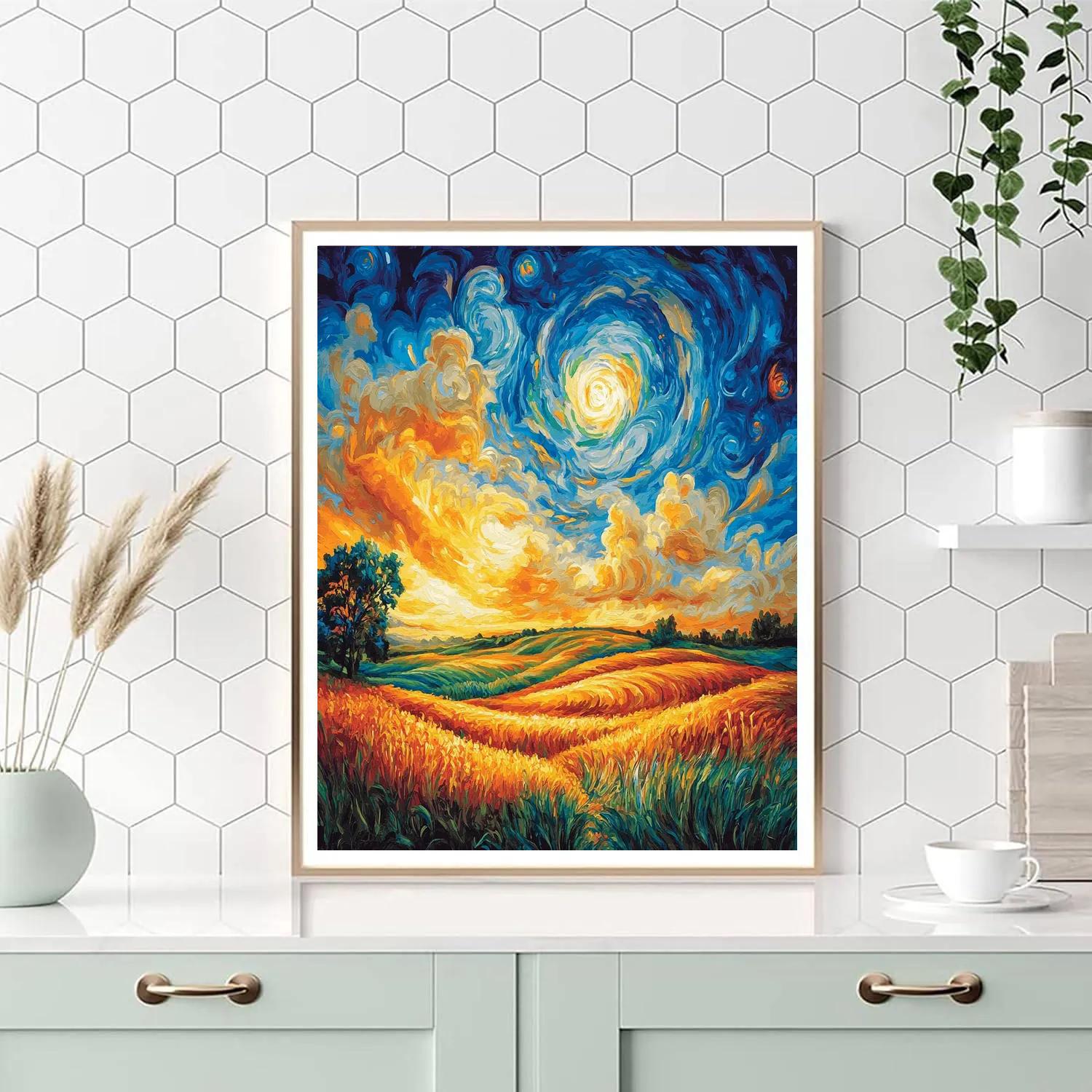 Edvard Munch Inspired Cosmic Sunlit Fields painting number kit