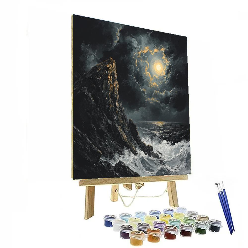 Francisco Goya Inspired Stormcast Cliff Under Moonshadow paint by color