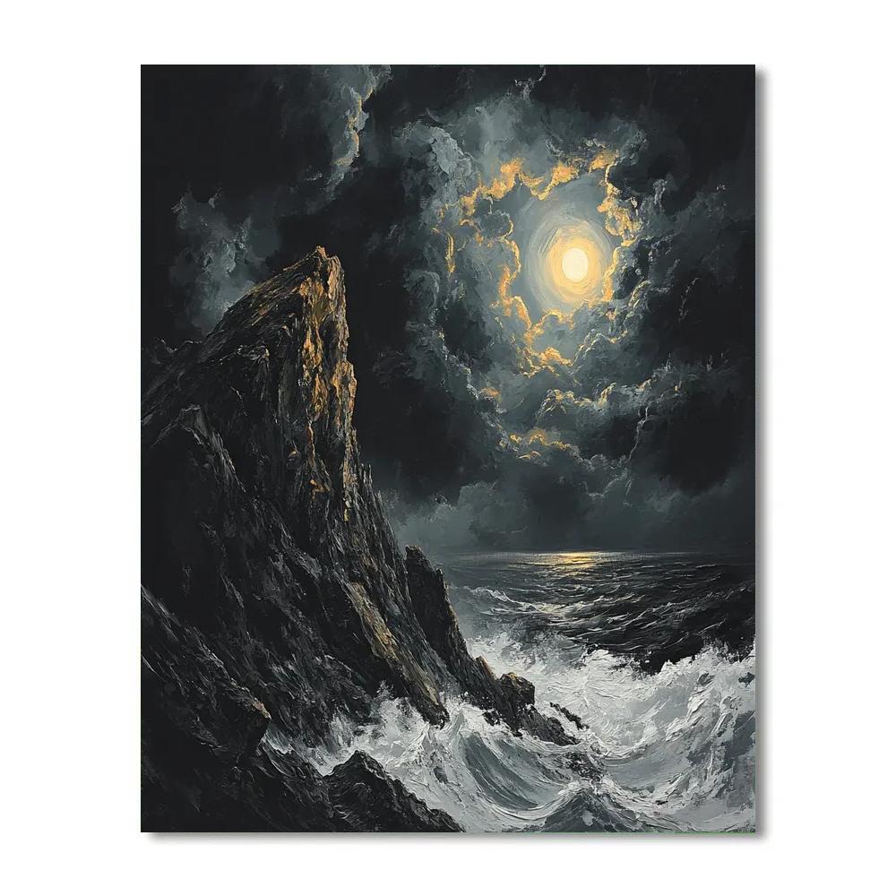 Francisco Goya Inspired Stormcast Cliff Under Moonshadow paint by color