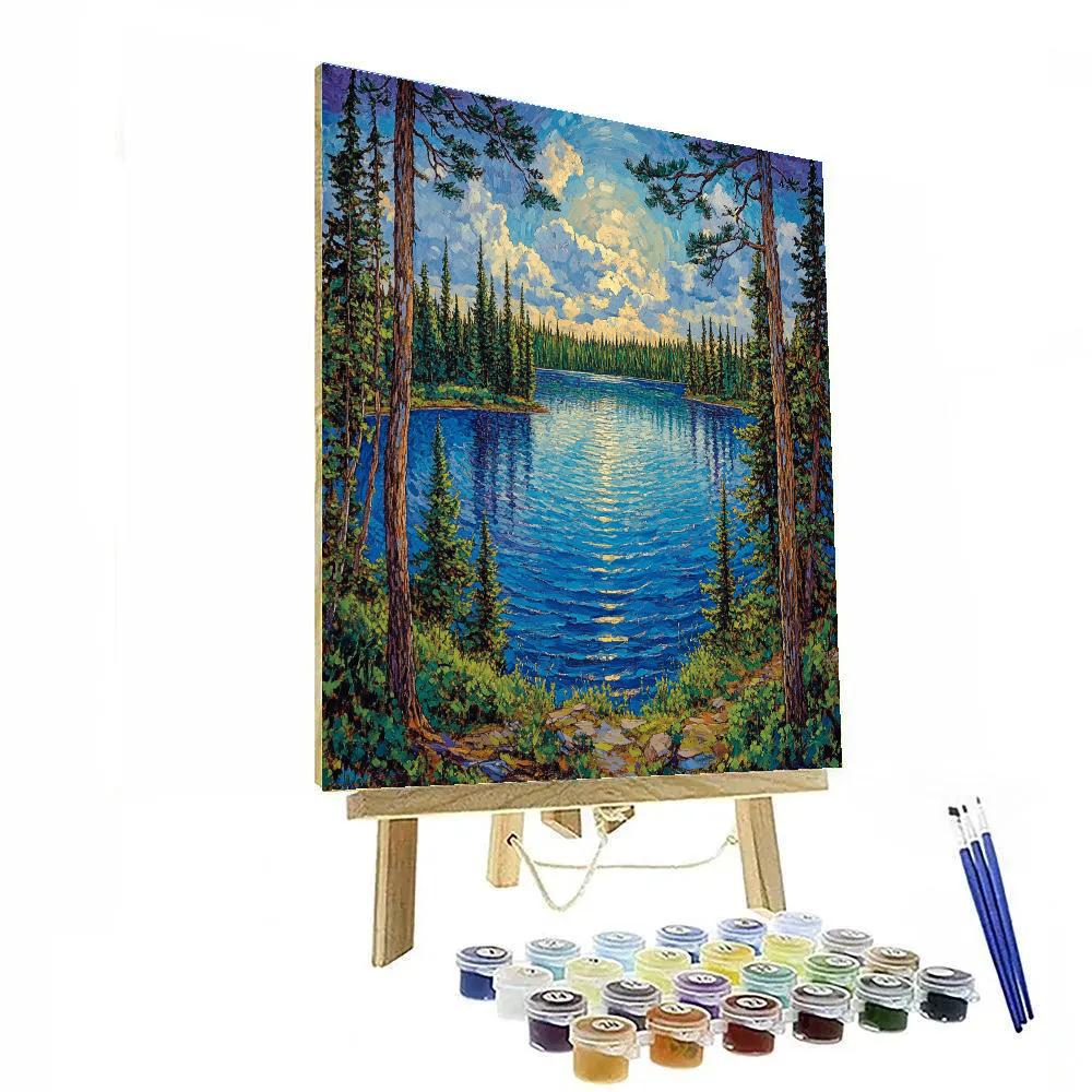 J. E. H. MacDonald Inspired Lake Framed By Pine Rhythms painting number kit