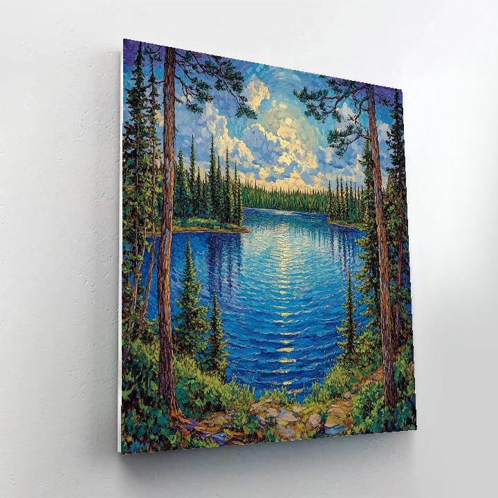 J. E. H. MacDonald Inspired Lake Framed By Pine Rhythms painting number kit