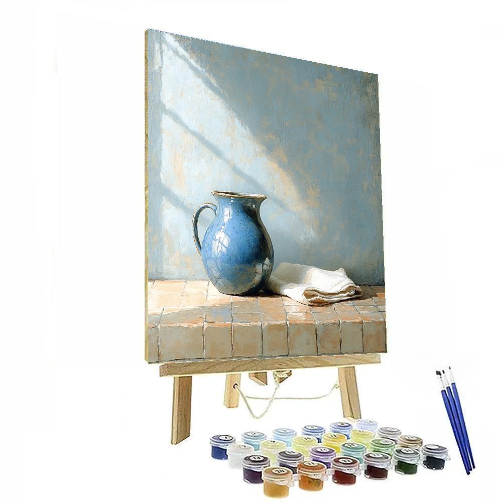 Johannes Vermeer Inspired Blue Jug On Tiled Table Paint by numbers kits