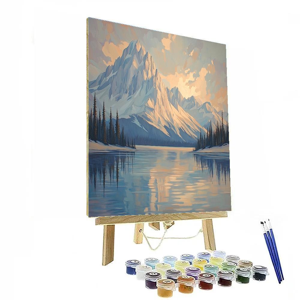 Lawren Harris Inspired Silent Snowcapped Ridge At Dawn paint by color