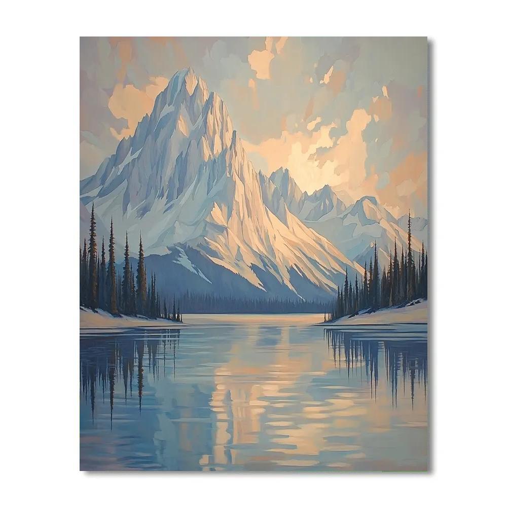 Lawren Harris Inspired Silent Snowcapped Ridge At Dawn paint by color