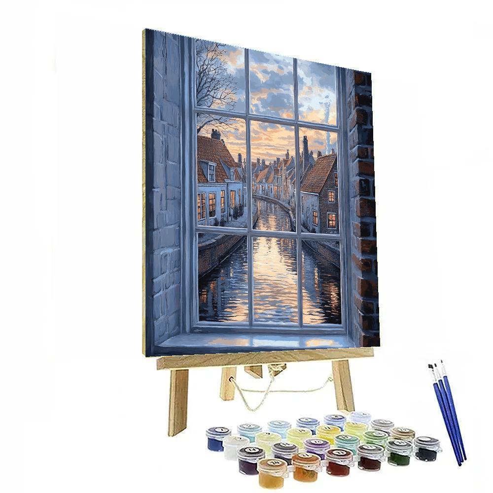Johannes Vermeer Inspired Rooftops Across Canal At Dusk Painting by numbers kit