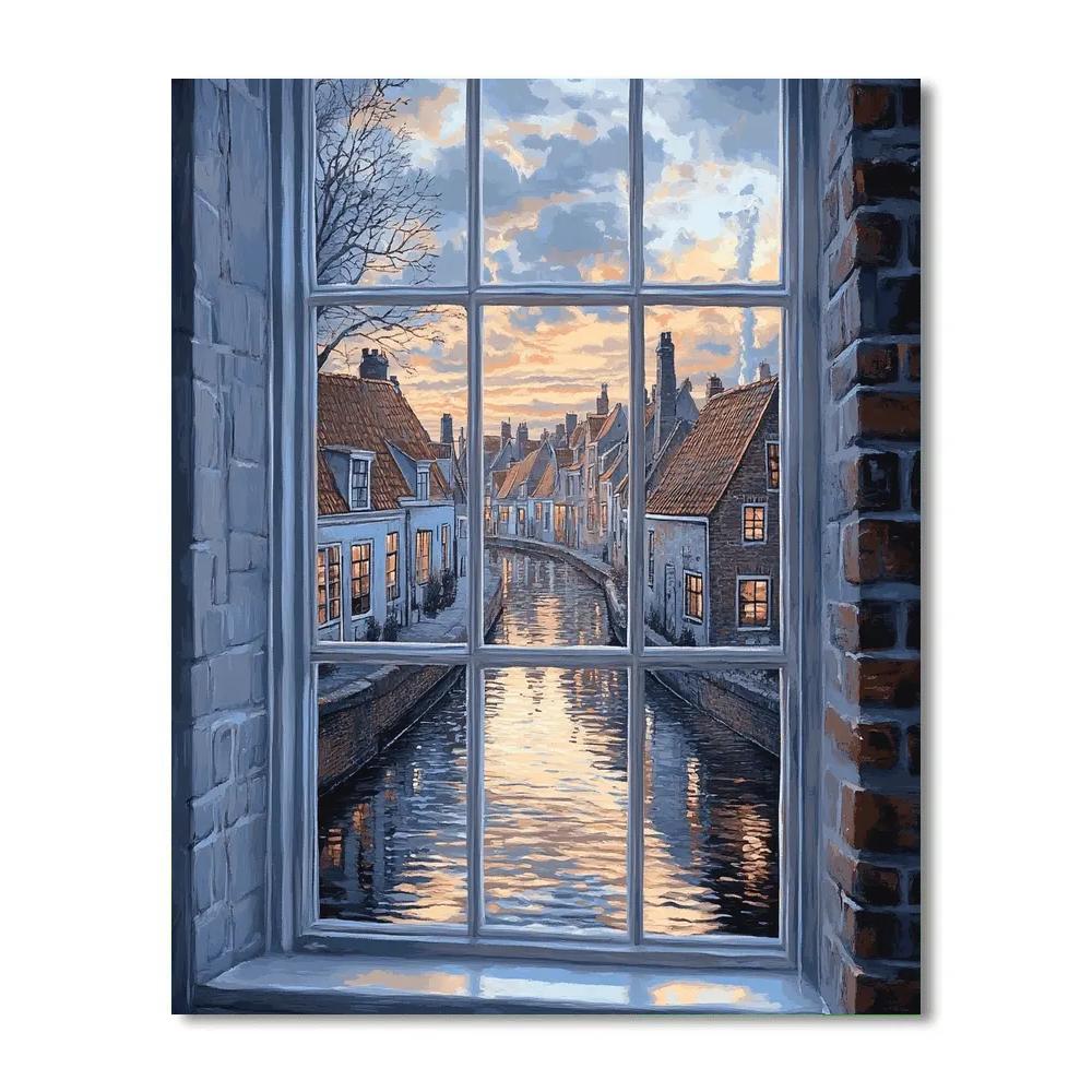 Johannes Vermeer Inspired Rooftops Across Canal At Dusk Painting by numbers kit