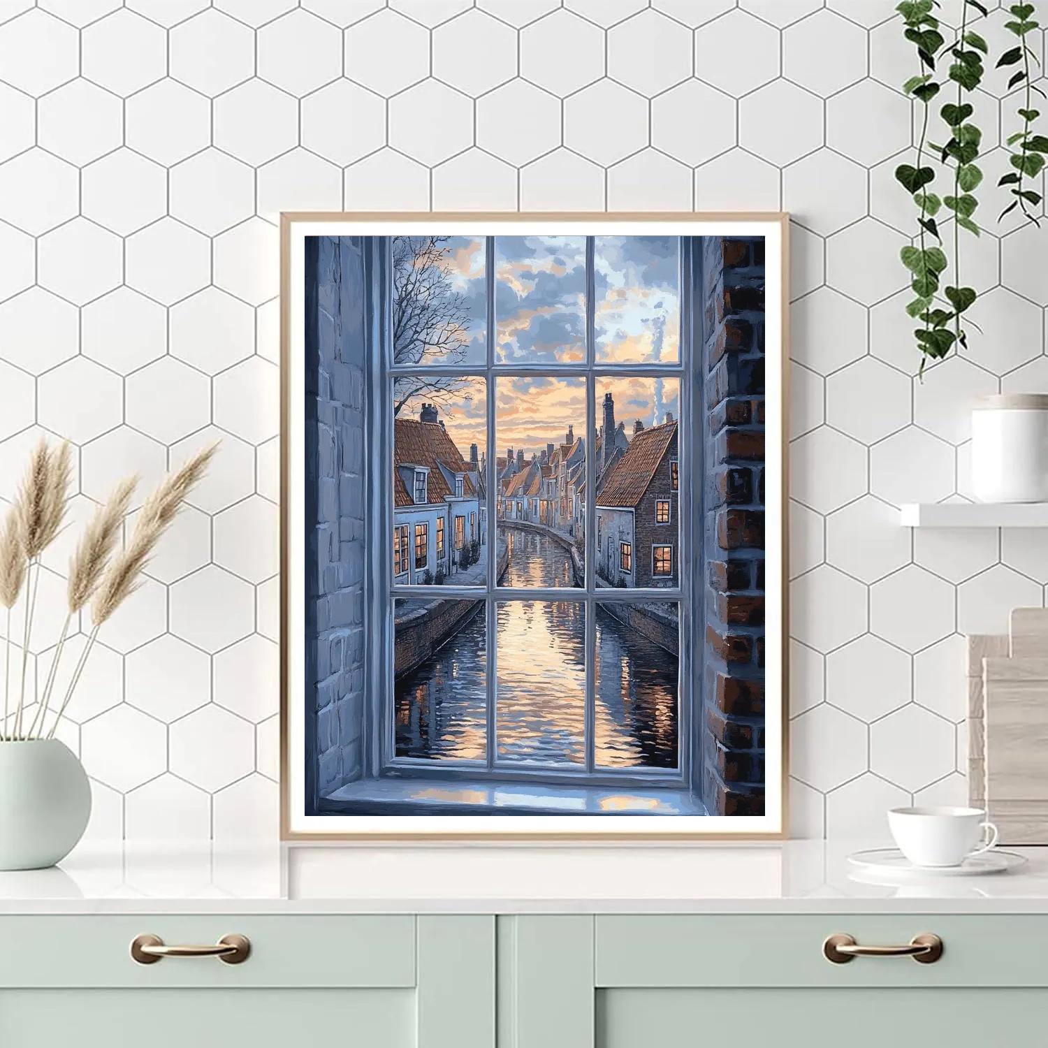 Johannes Vermeer Inspired Rooftops Across Canal At Dusk Painting by numbers kit