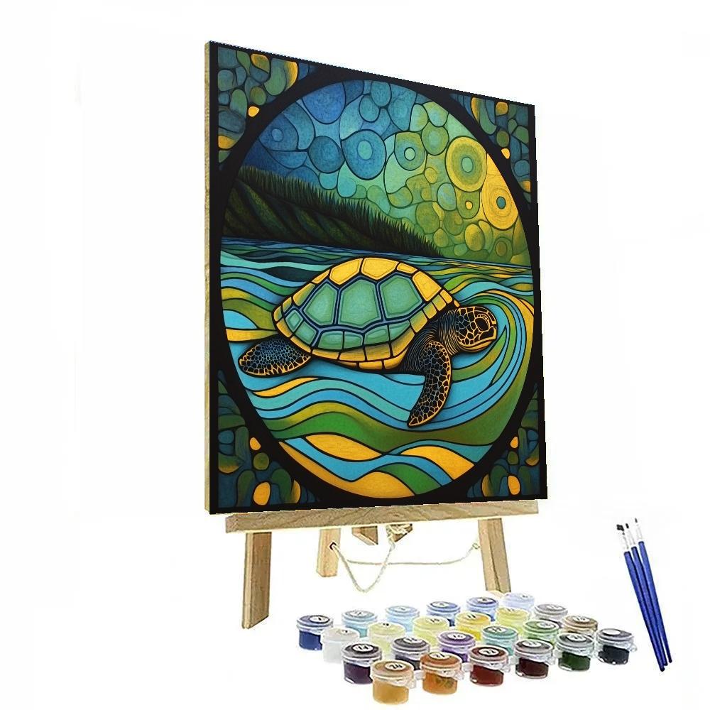 Norval Morrisseau Inspired Turtle Harbor Of Sacred Waters paint by color