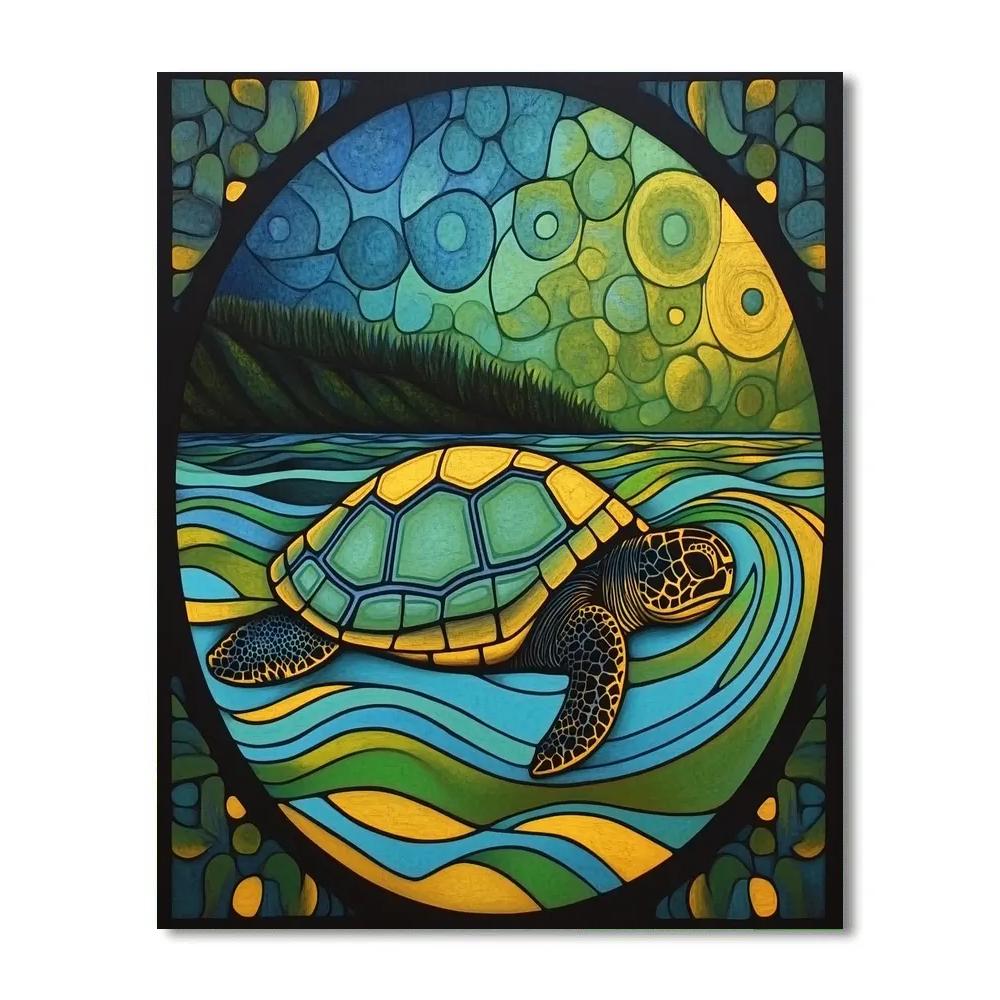 Norval Morrisseau Inspired Turtle Harbor Of Sacred Waters paint by color