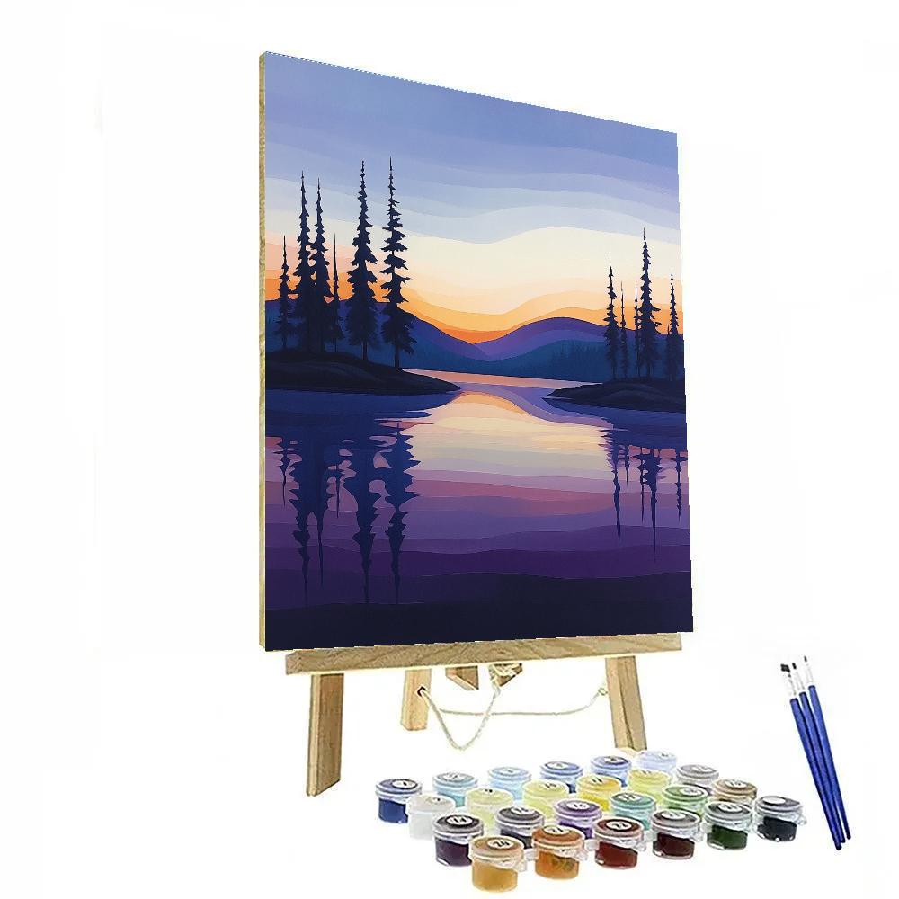 Lawren Harris Inspired Tranquil Silhouetted Northern Lake painting number kit