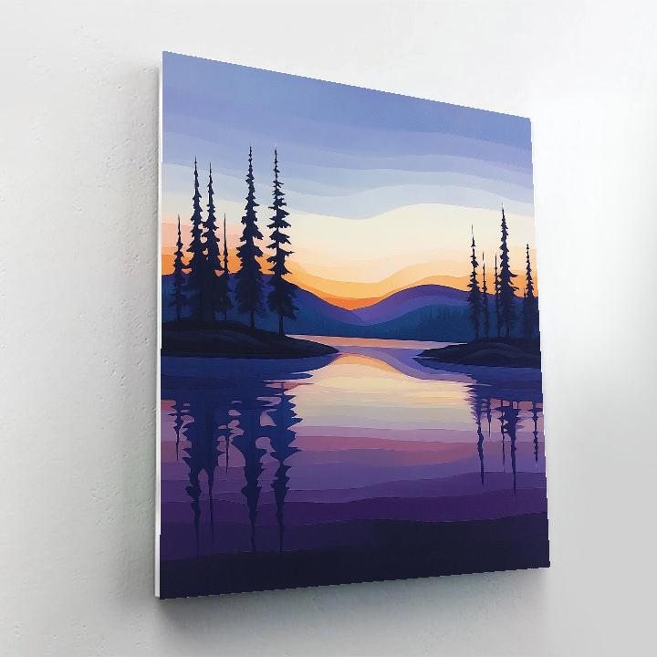 Lawren Harris Inspired Tranquil Silhouetted Northern Lake painting number kit