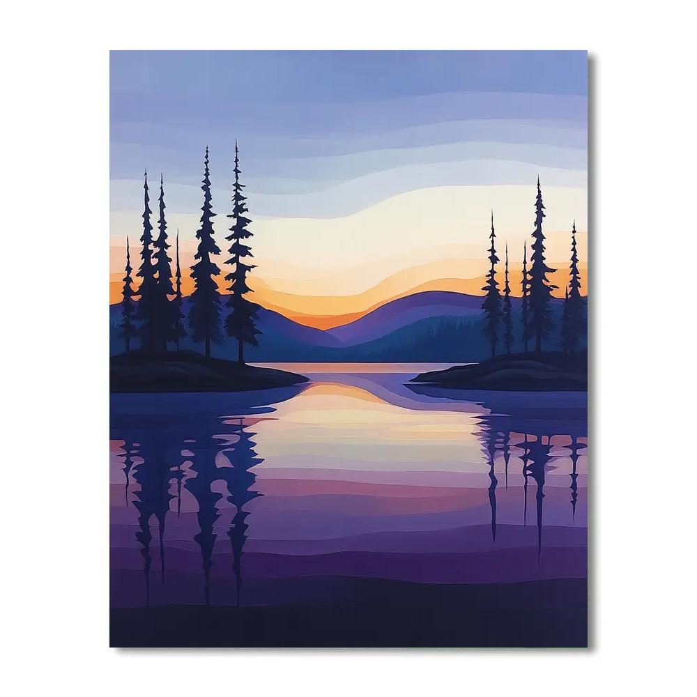 Lawren Harris Inspired Tranquil Silhouetted Northern Lake painting number kit