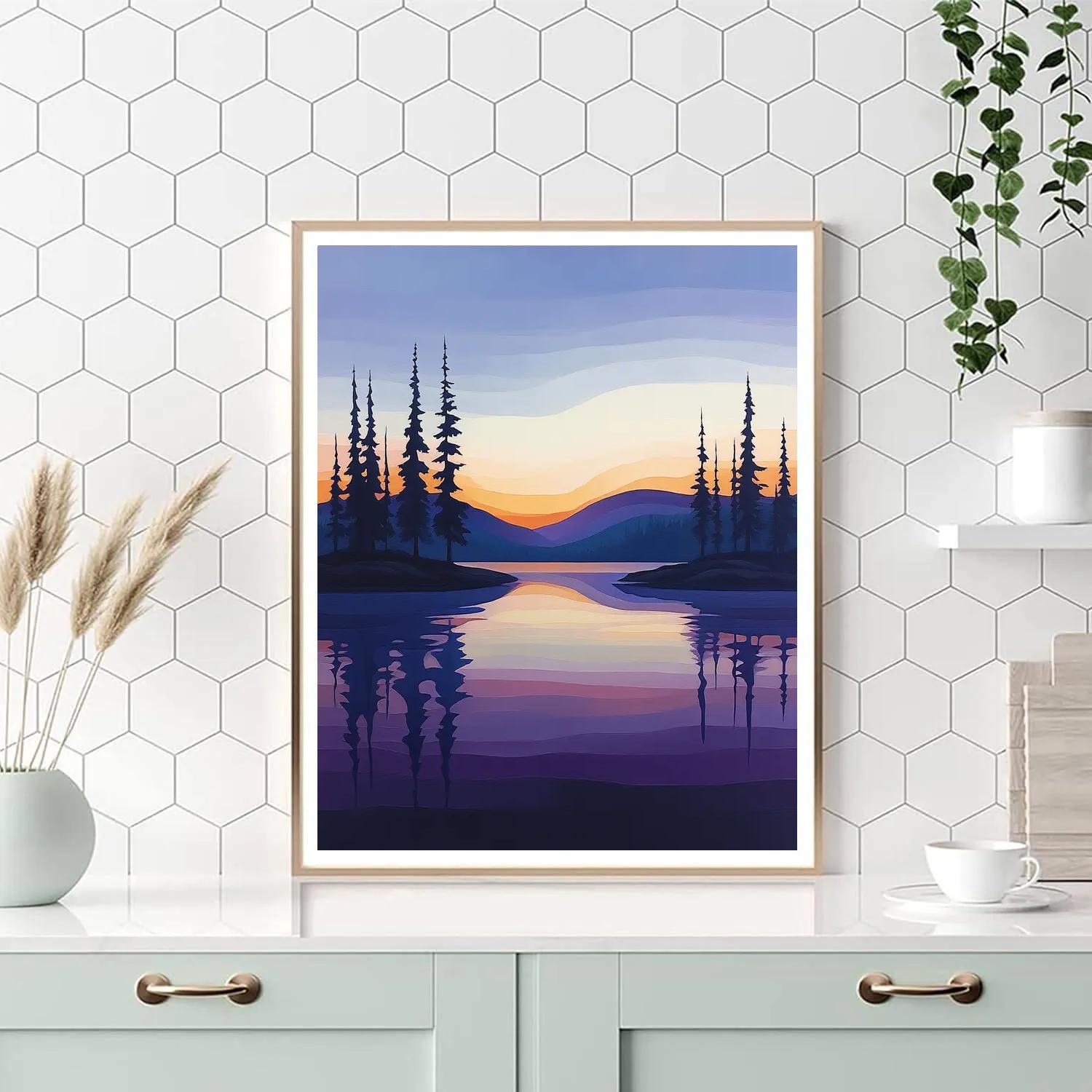 Lawren Harris Inspired Tranquil Silhouetted Northern Lake painting number kit