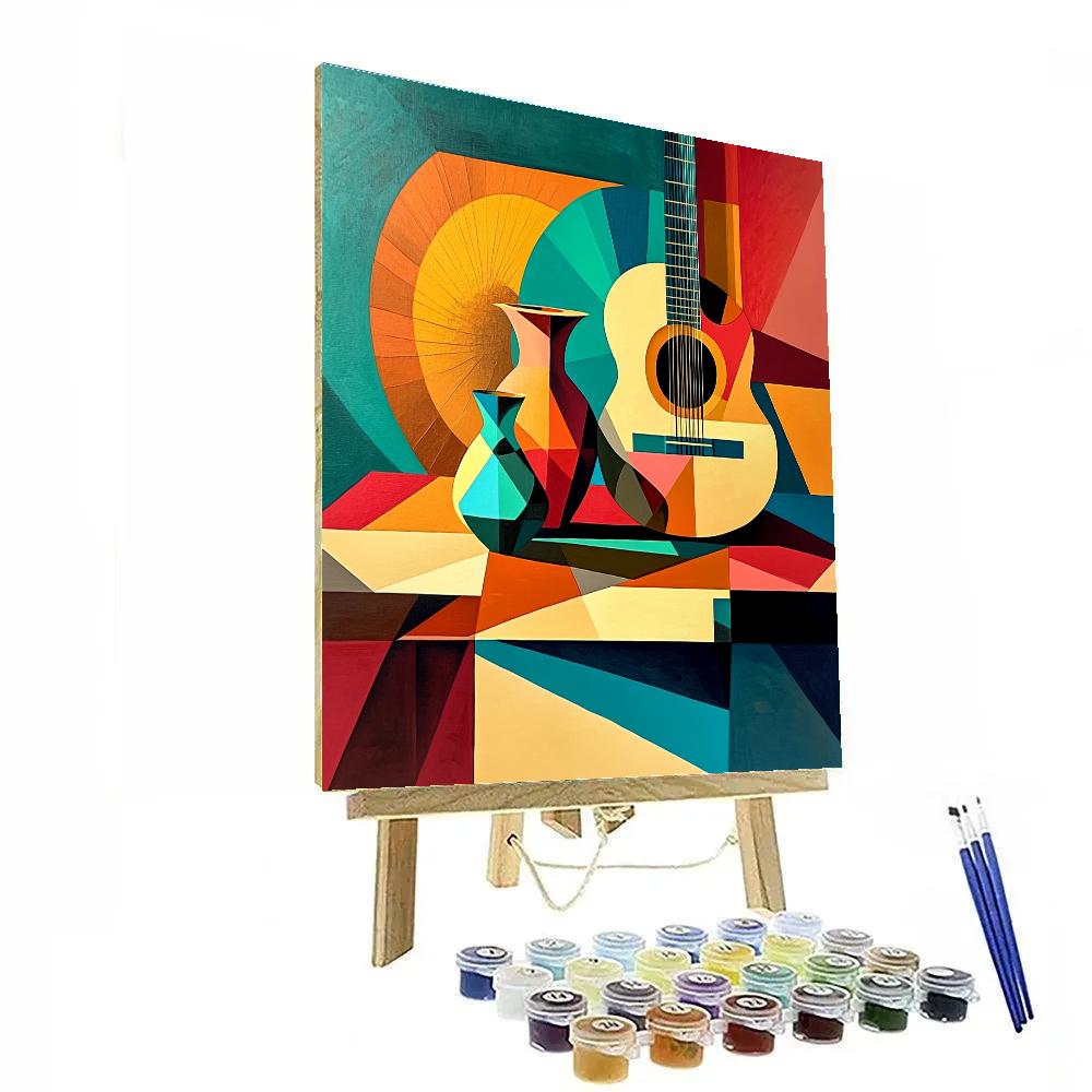 Pablo Picasso Inspired Cubist Still Life With Guitar And Vase Paint by numbers art
