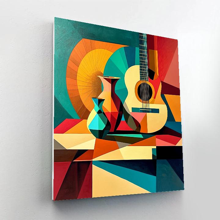 Pablo Picasso Inspired Cubist Still Life With Guitar And Vase Paint by numbers art